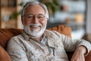 Older gentleman with dental implants smiling after successful implant procedure in Plano, TX