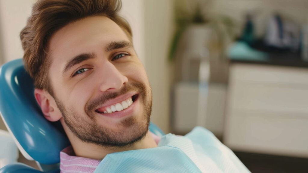 A young man reclining in a dental chair free of dental anxiety.